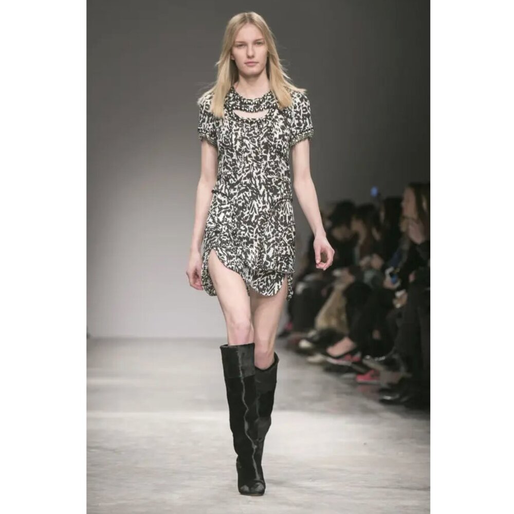 Isabel Marant Quilame Leopard 100% Silk Short Sleeve Mini Dress, EU 40, US 8